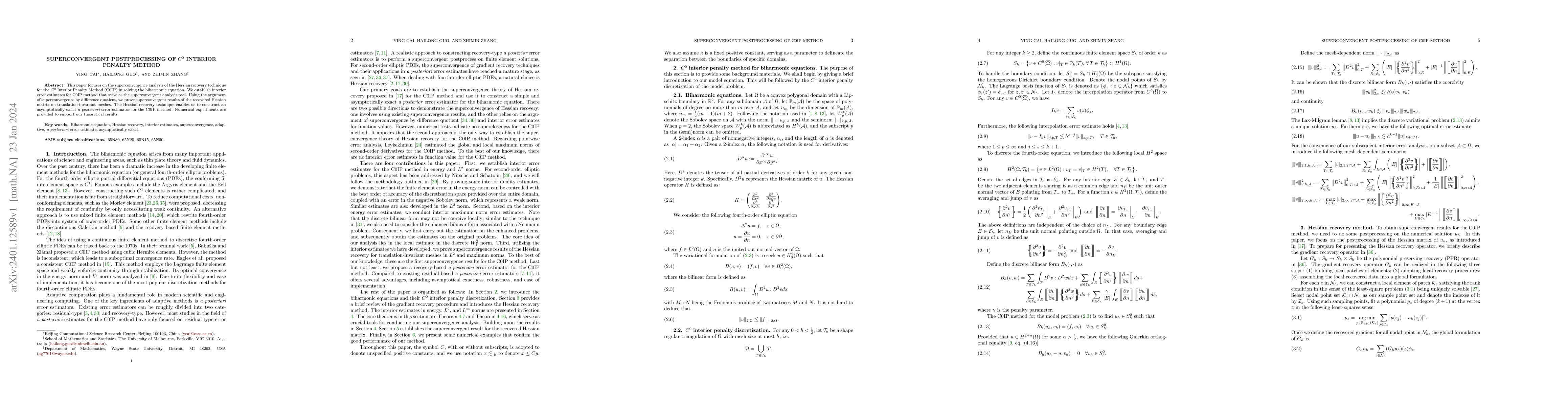 Thumbnail for Superconvergent postprocessing of $C^0$ interior penalty method