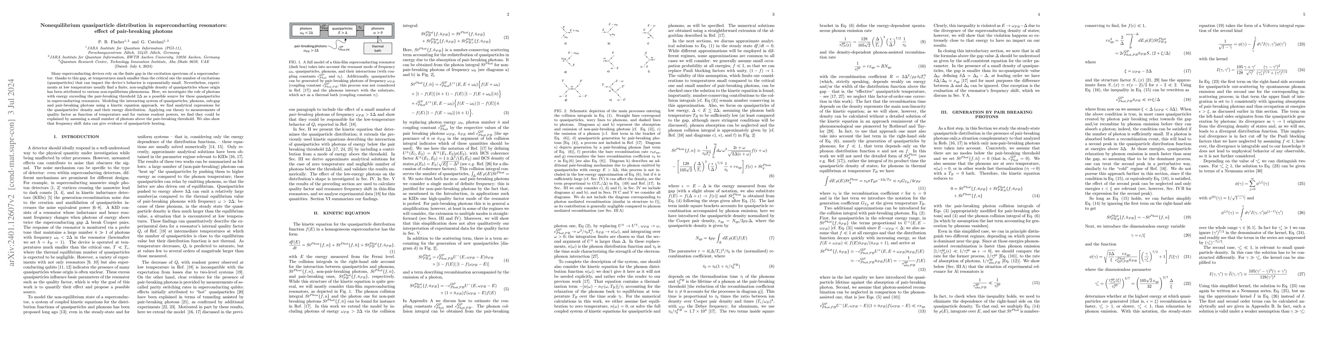 Thumbnail for Nonequilibrium quasiparticle distribution in superconducting resonators:
  effect of pair-breaking photons