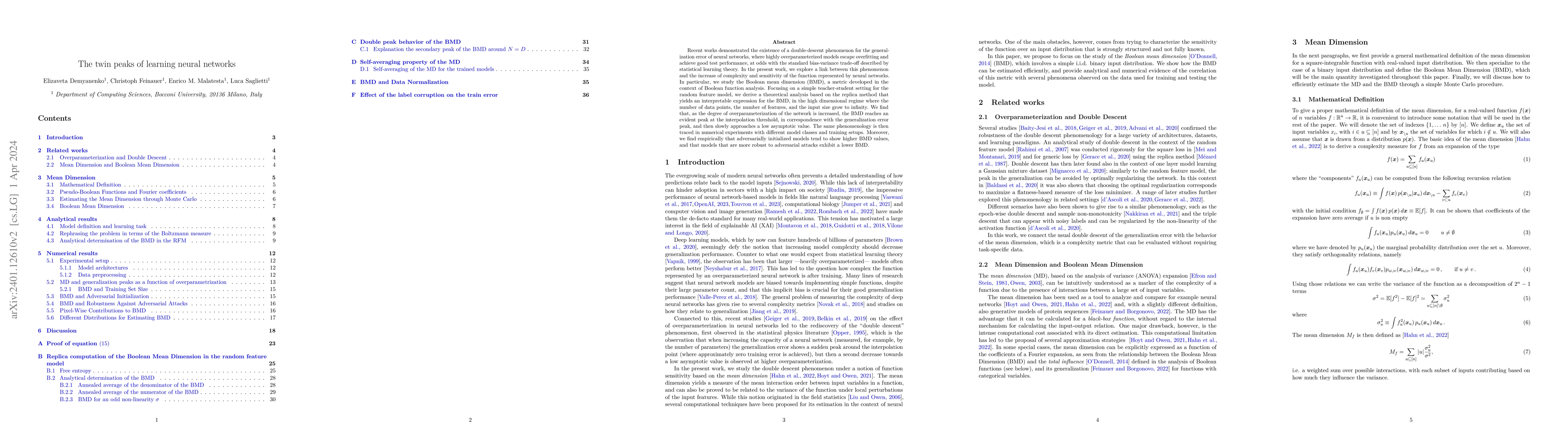 Thumbnail for The twin peaks of learning neural networks