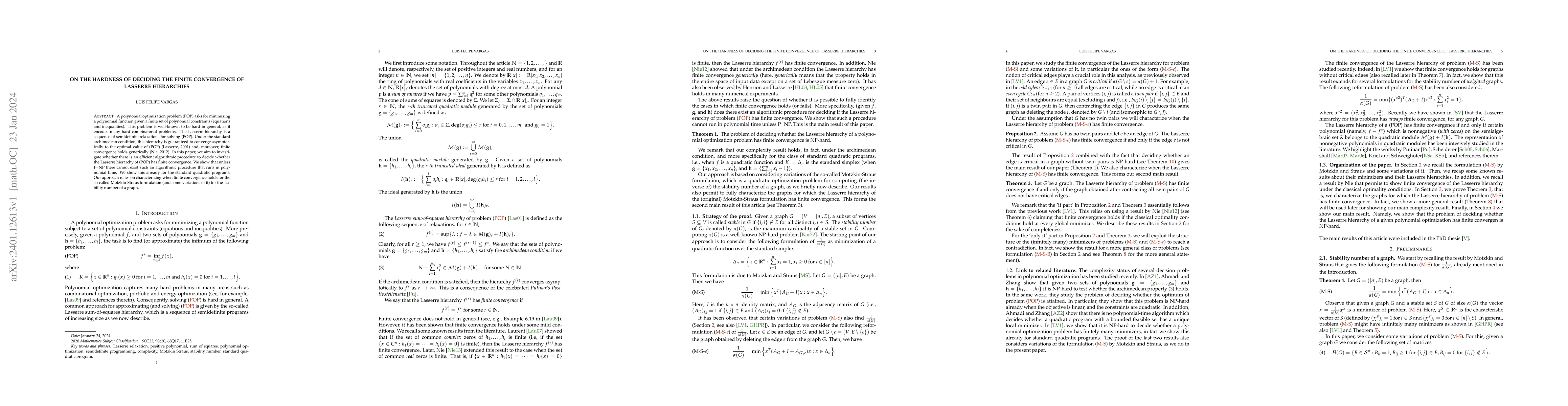 Thumbnail for On the hardness of deciding the finite convergence of Lasserre
  hierarchies