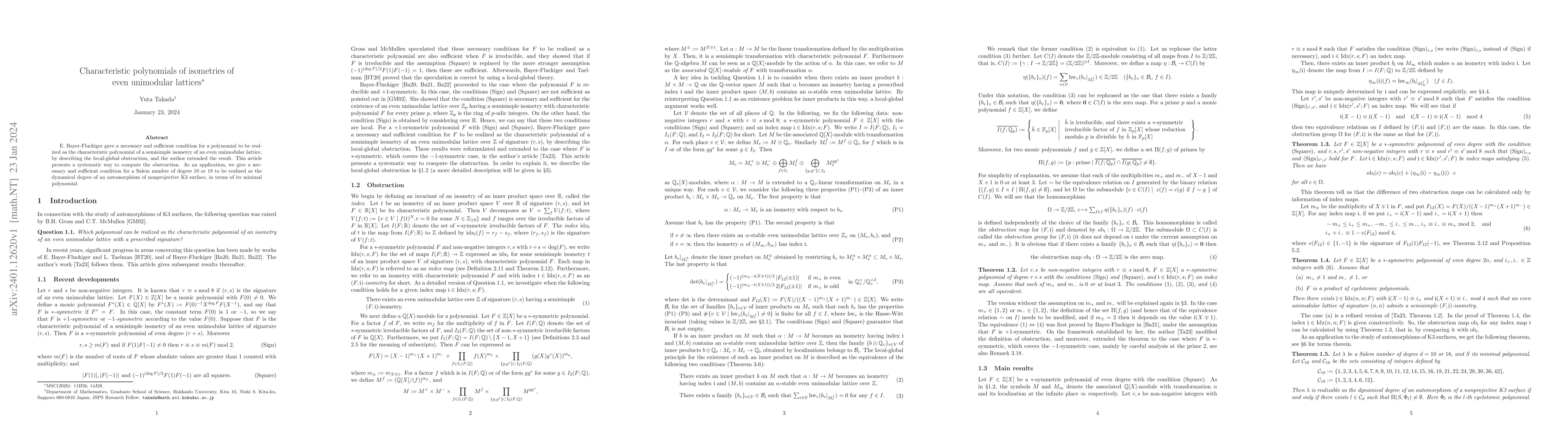 Thumbnail for Characteristic polynomials of isometries of even unimodular lattices