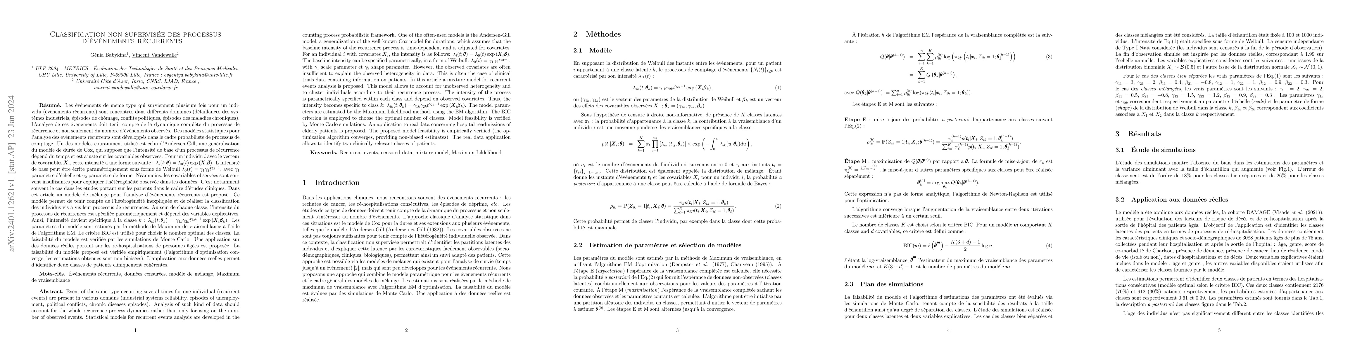 Thumbnail for Classification non supervis{\'e}e des processus d'{\'e}v{\'e}nements
  r{\'e}currents
