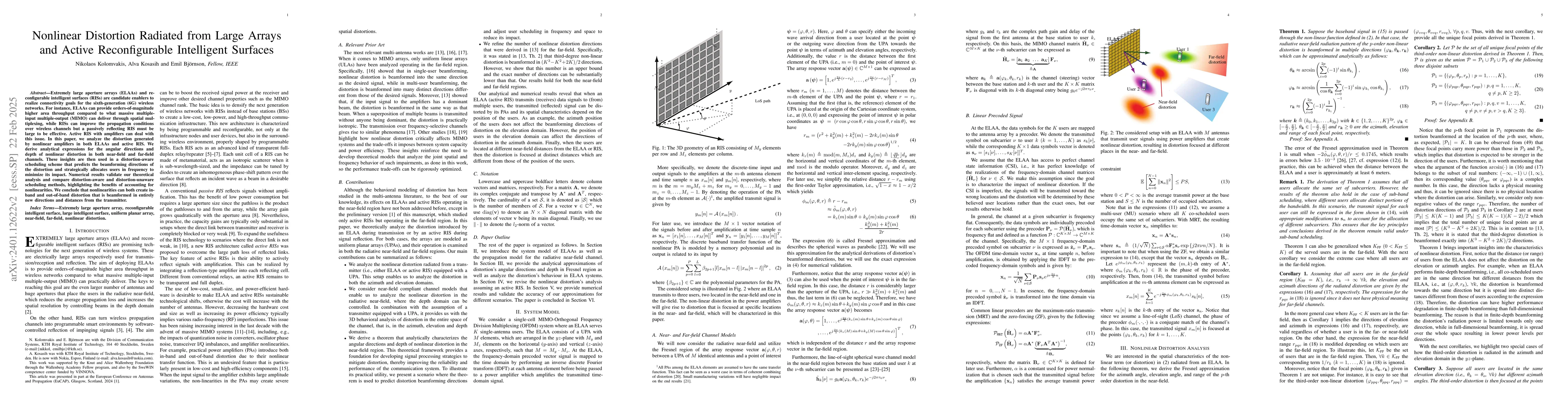 Thumbnail for Nonlinear Distortion Radiated from Large Arrays and Active
  Reconfigurable Intelligent Surfaces