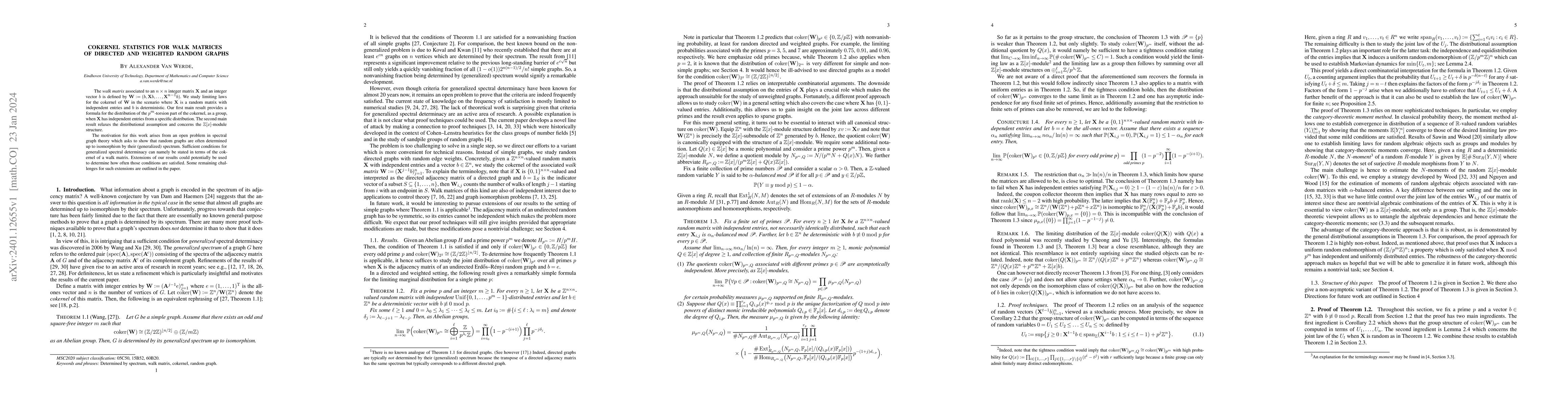 Thumbnail for Cokernel statistics for walk matrices of directed and weighted random
  graphs
