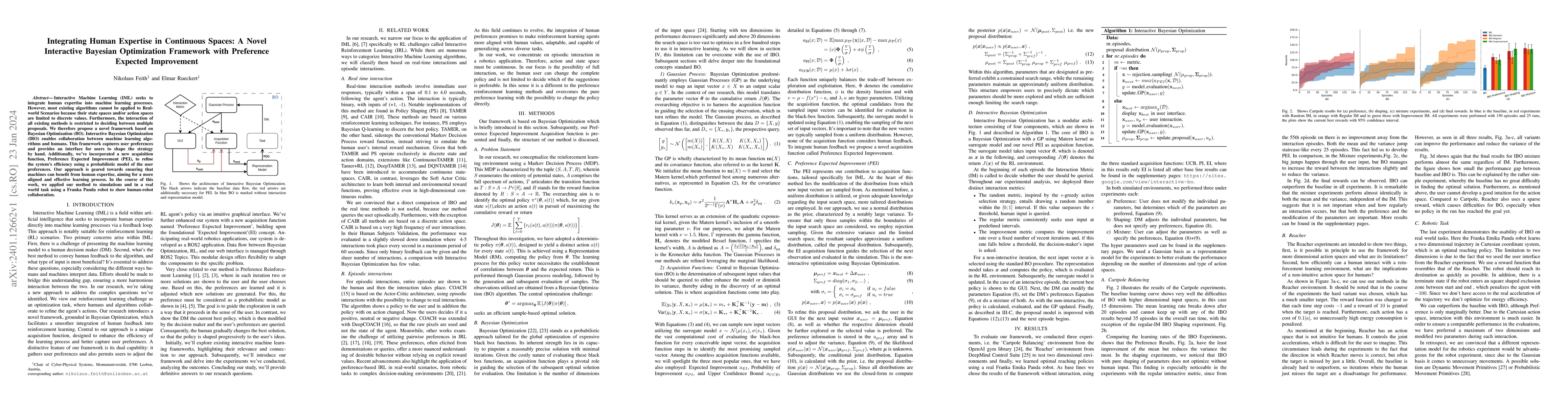 Thumbnail for Integrating Human Expertise in Continuous Spaces: A Novel Interactive
  Bayesian Optimization Framework with Preference Expected Improvement