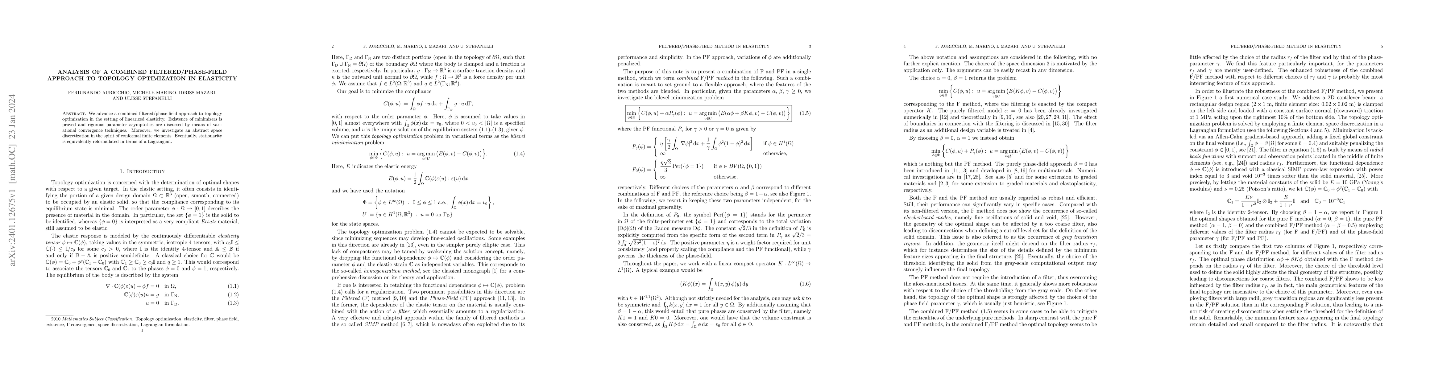 Thumbnail for Analysis of a combined Filtered/phase-field approach to topology
  optimization in elasticit