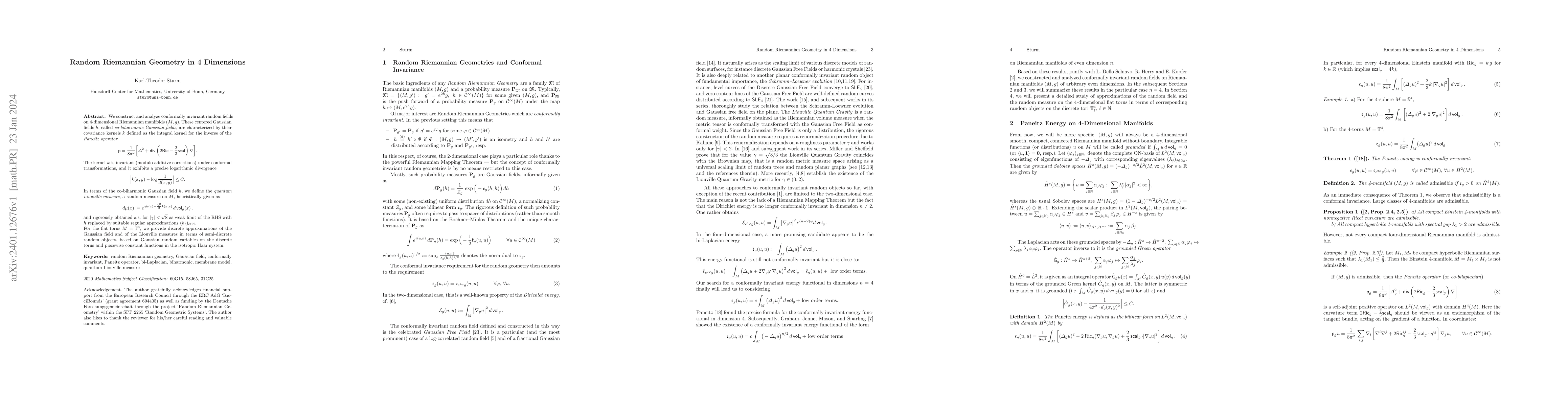 Thumbnail for Random Riemannian Geometry in 4 Dimensions