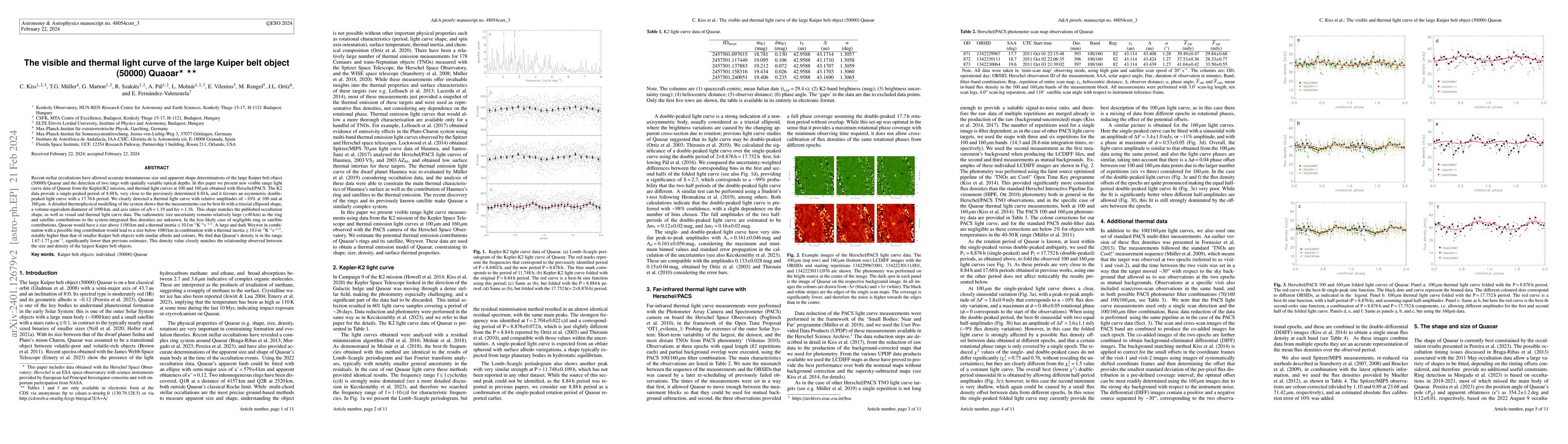 Thumbnail for The visible and thermal light curve of the large Kuiper belt object
  (50000) Quaoar
