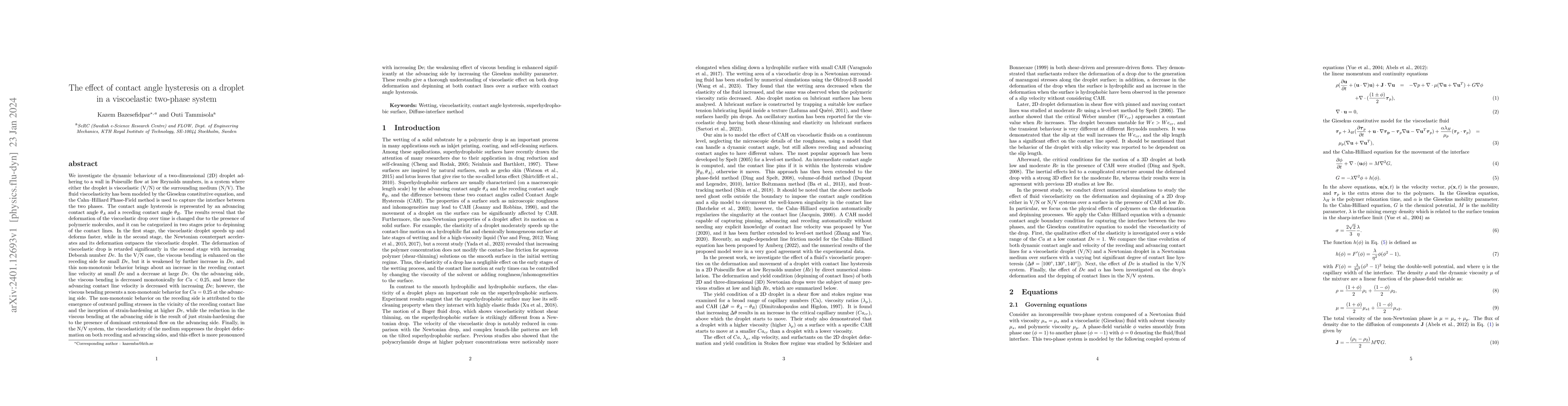 Thumbnail for The effect of contact angle hysteresis on a droplet in a viscoelastic
  two-phase system