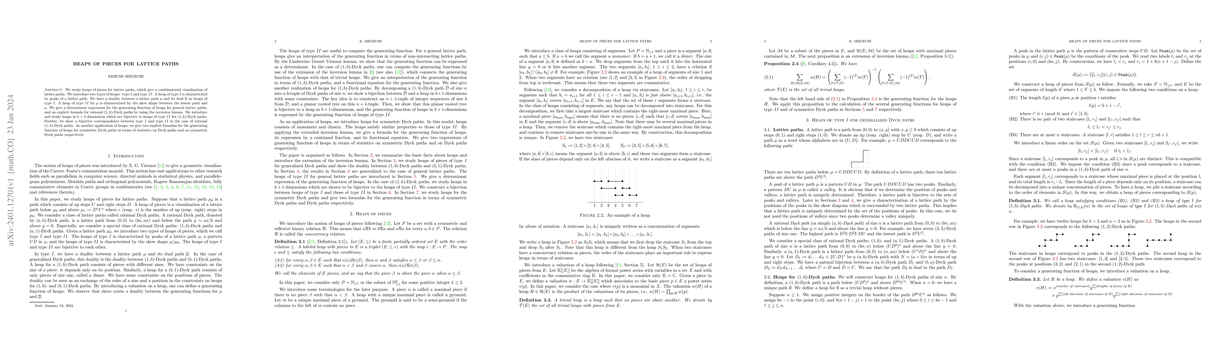 Thumbnail for Heaps of pieces for lattice paths