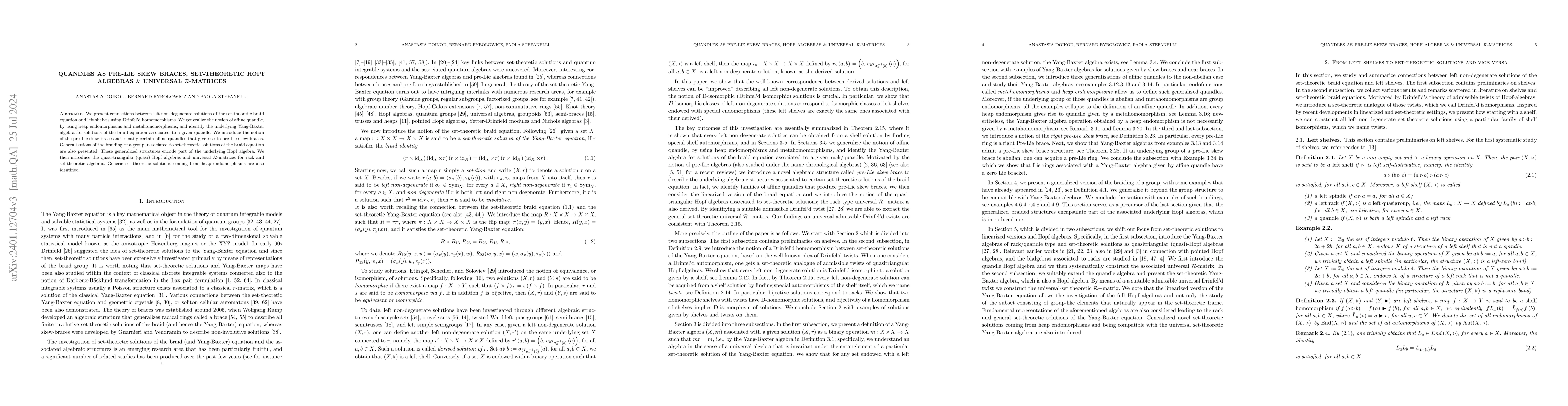 Thumbnail for Quandles as pre-Lie skew braces, set-theoretic Hopf algebras & universal
  R-matrices