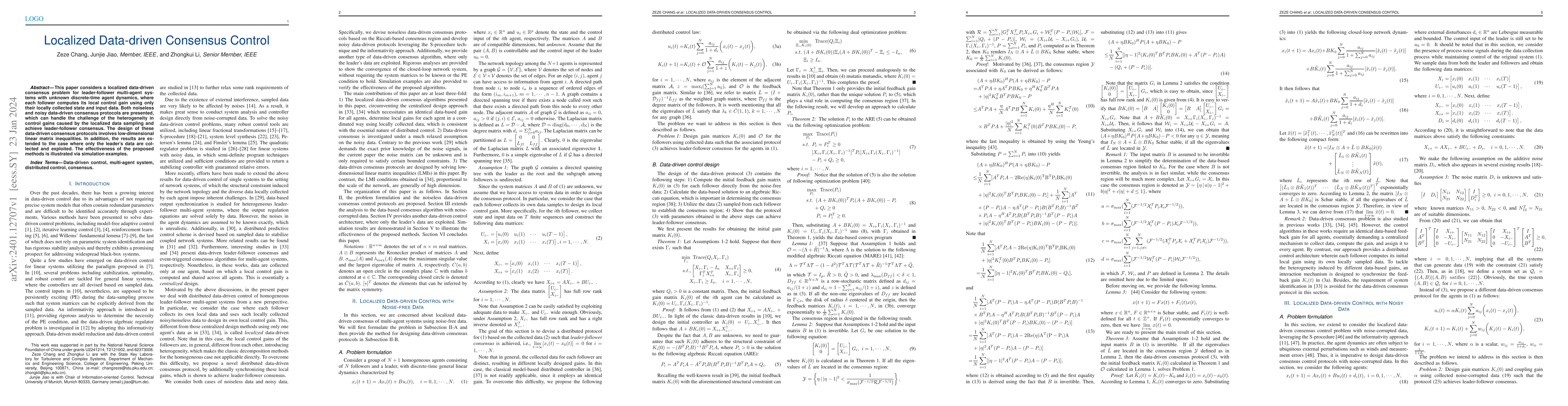 Thumbnail for Localized Data-driven Consensus Control