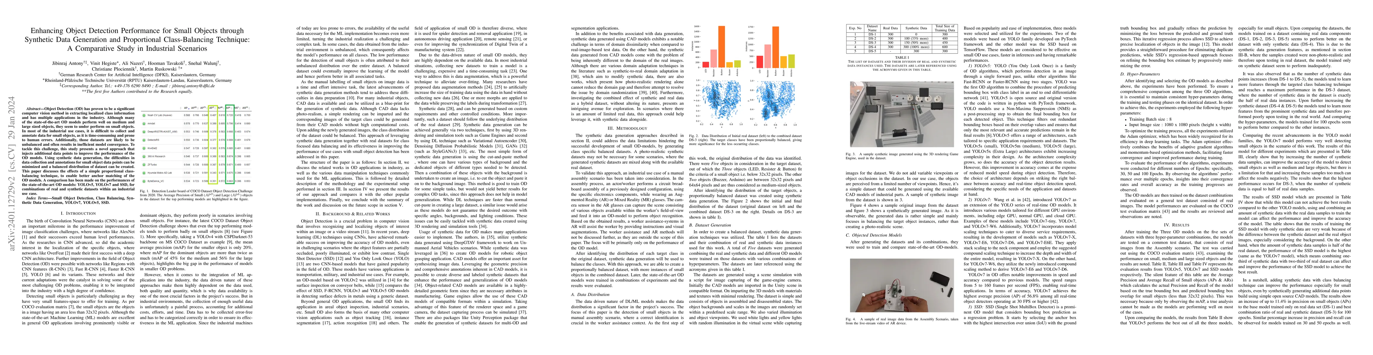 Thumbnail for Enhancing Object Detection Performance for Small Objects through
  Synthetic Data Generation and Proportional Class-Balancing Technique: A
  Comparative Study in Industrial Scenarios