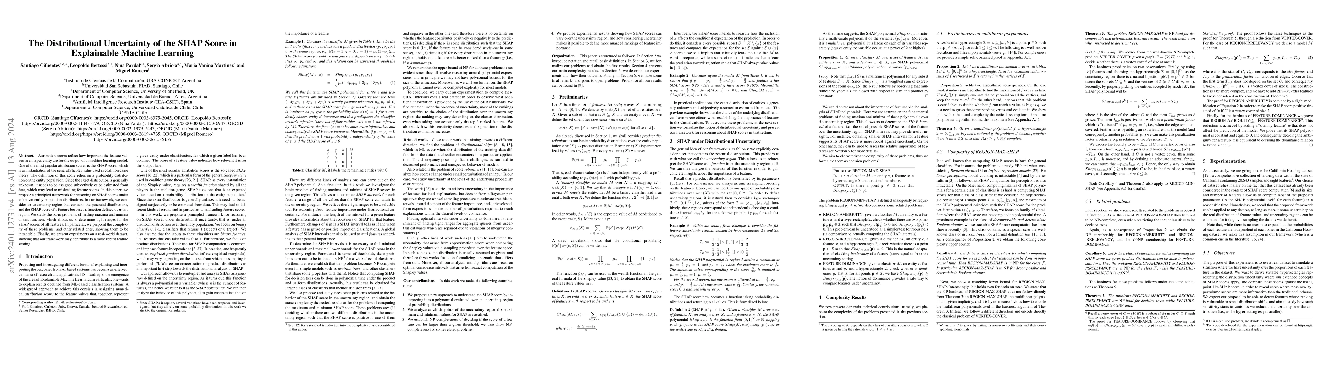 Thumbnail for The Distributional Uncertainty of the SHAP score in Explainable Machine
  Learning