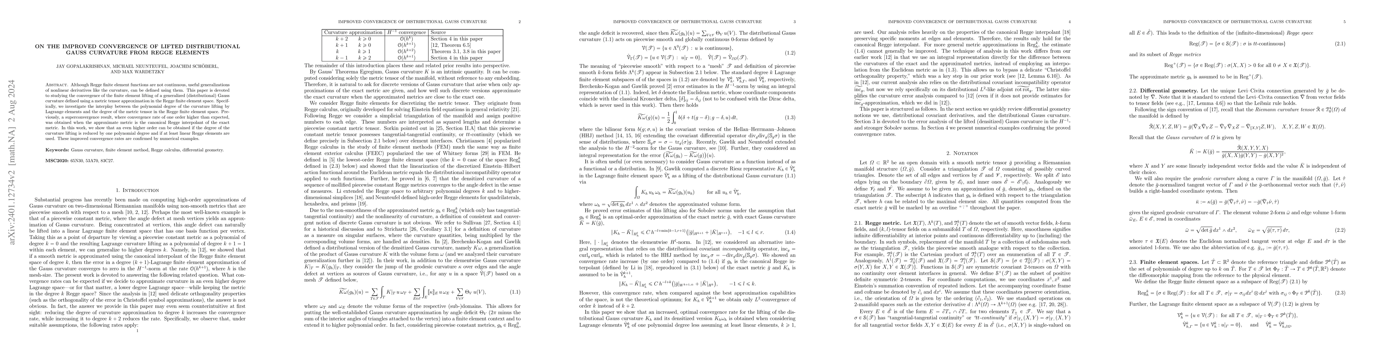 Thumbnail for On the improved convergence of lifted distributional Gauss curvature
  from Regge elements