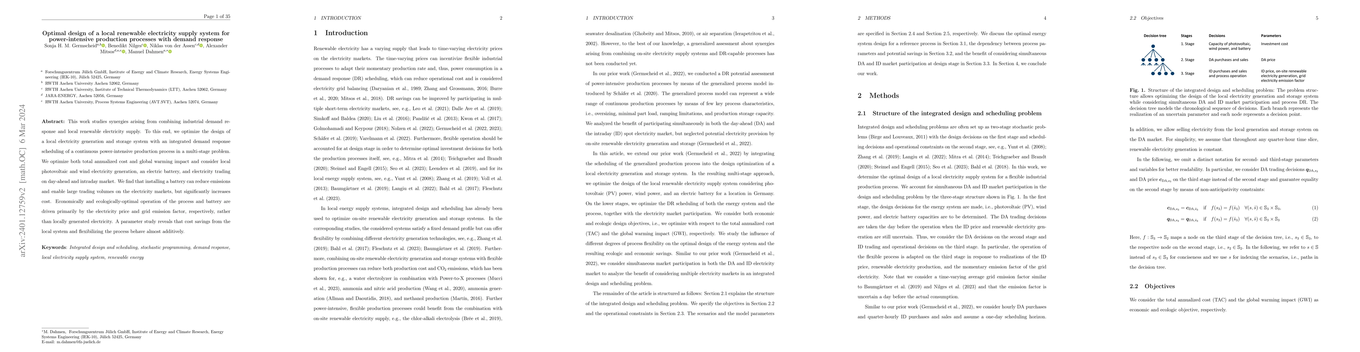 Thumbnail for Optimal design of a local renewable electricity supply system for
  power-intensive production processes with demand response