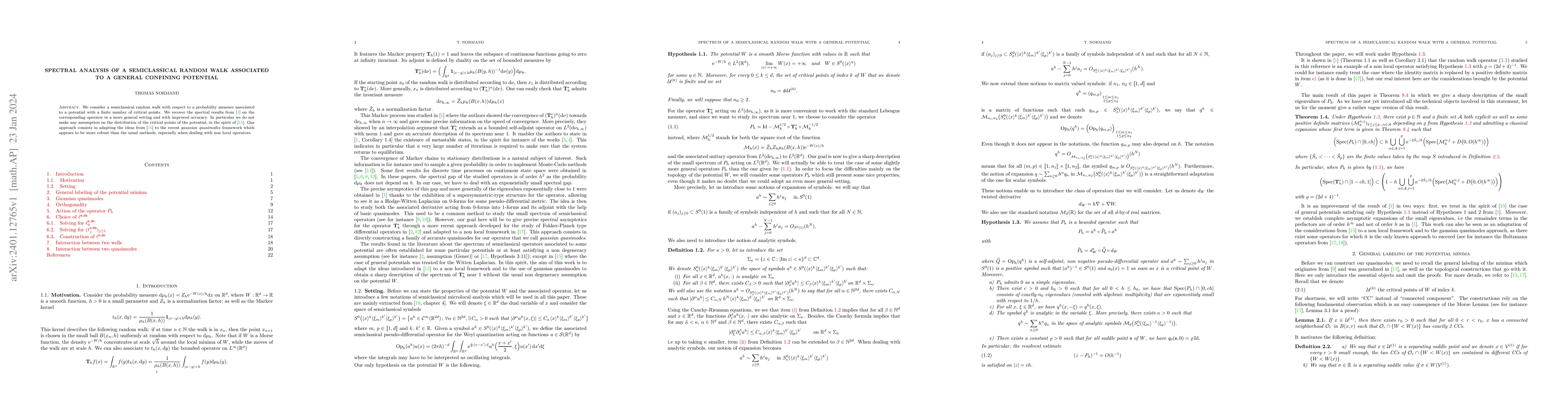 Thumbnail for Spectral analysis of a semiclassical random walk associated to a general
  confining potential