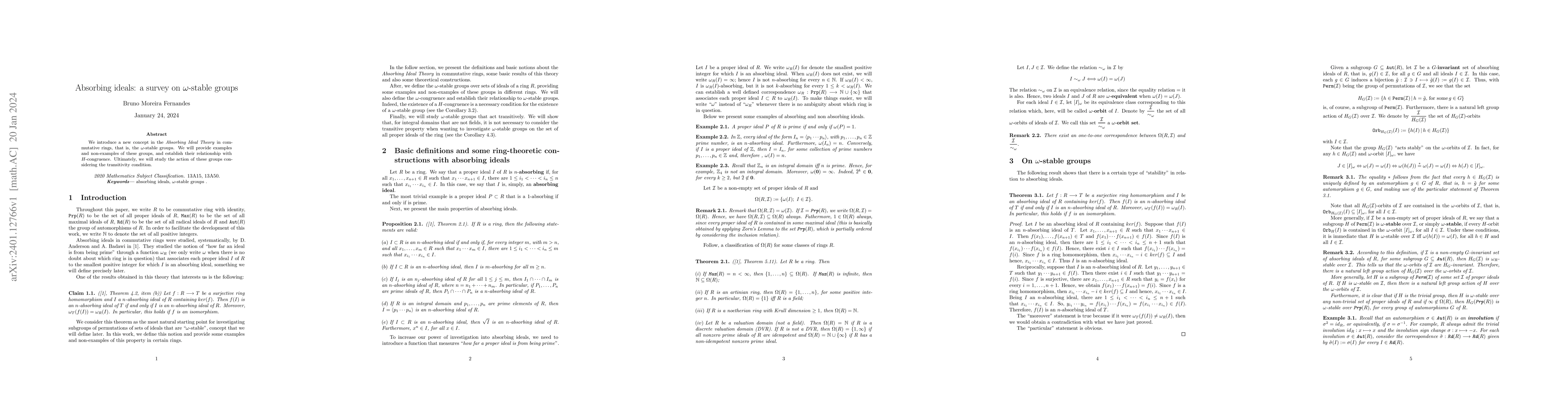Thumbnail for Absorbing ideals: a survey on $\omega$-stable groups