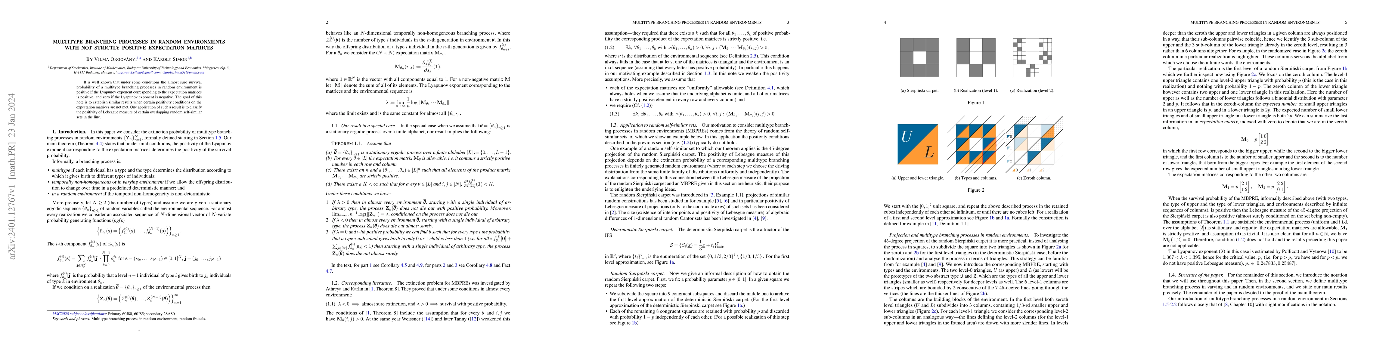 Thumbnail for Multitype branching processes in random environments with not strictly
  positive expectation matrices