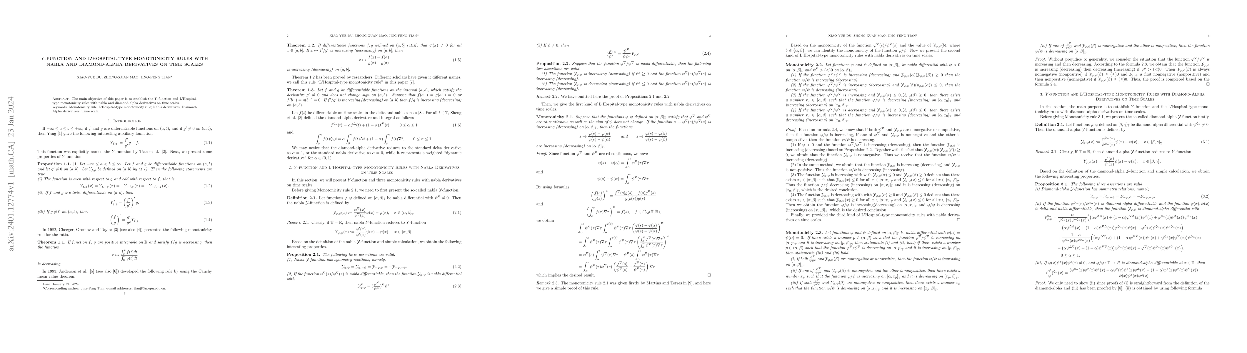Thumbnail for Y-function and L'Hospital-type Monotonicity Rules with Nabla and
  Diamond-Alpha Derivatives on Time Scales