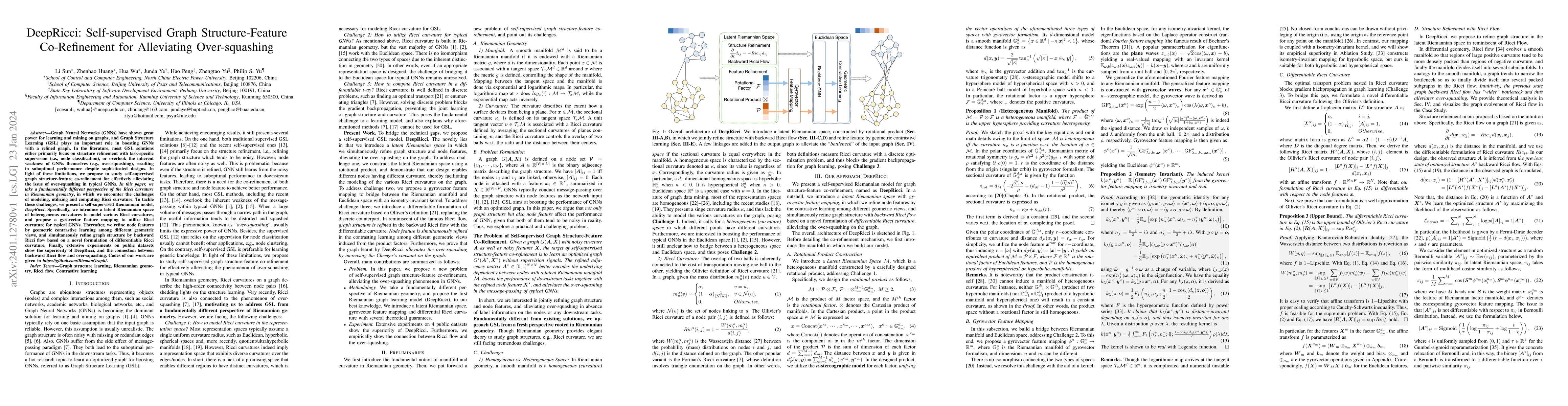 Thumbnail for DeepRicci: Self-supervised Graph Structure-Feature Co-Refinement for
  Alleviating Over-squashing