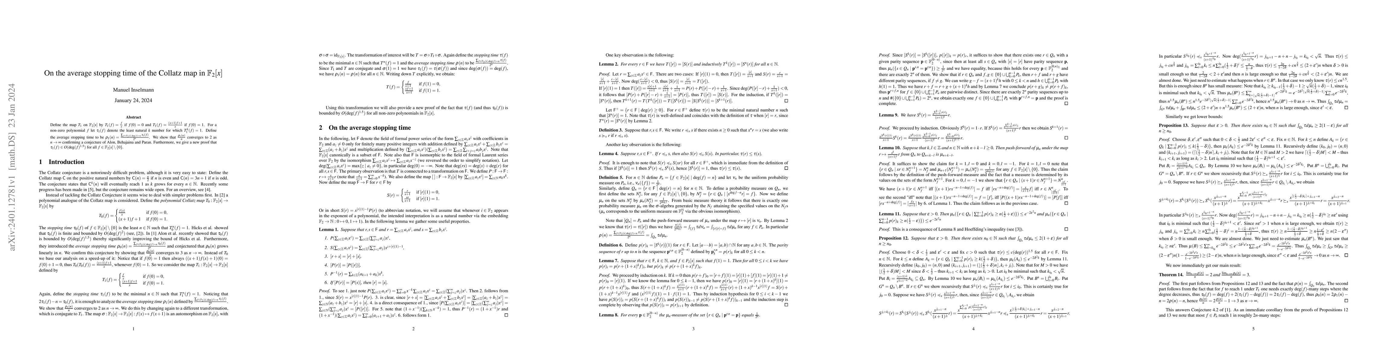 Thumbnail for On the average stopping time of the Collatz map in $\mathbb{F}_2[x]$