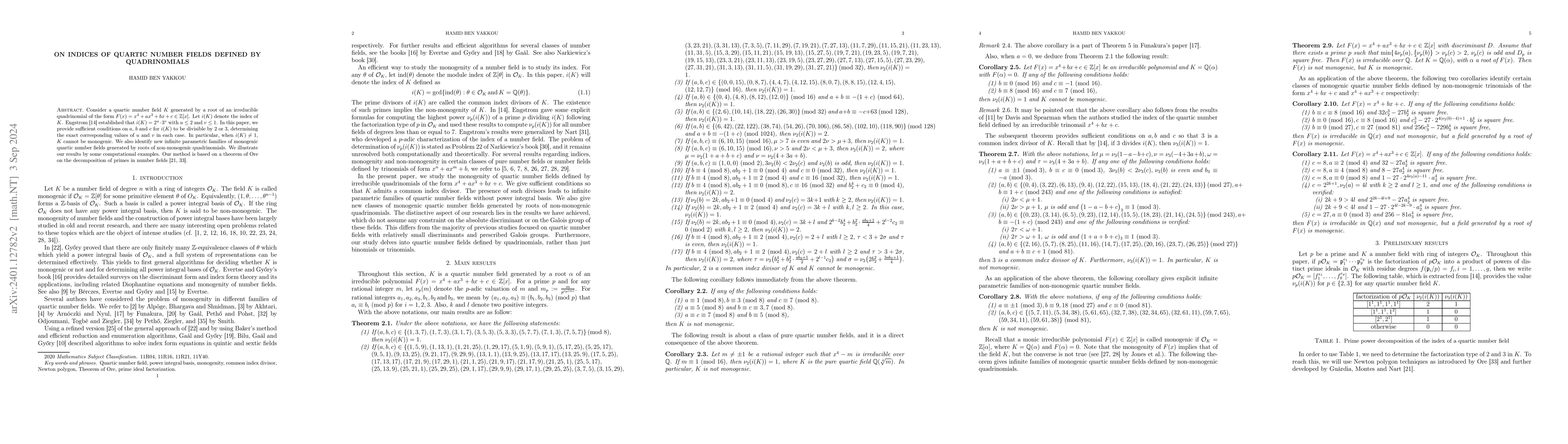 Thumbnail for On indices and monogenity of quartic number fields defined by
  quadrinomials