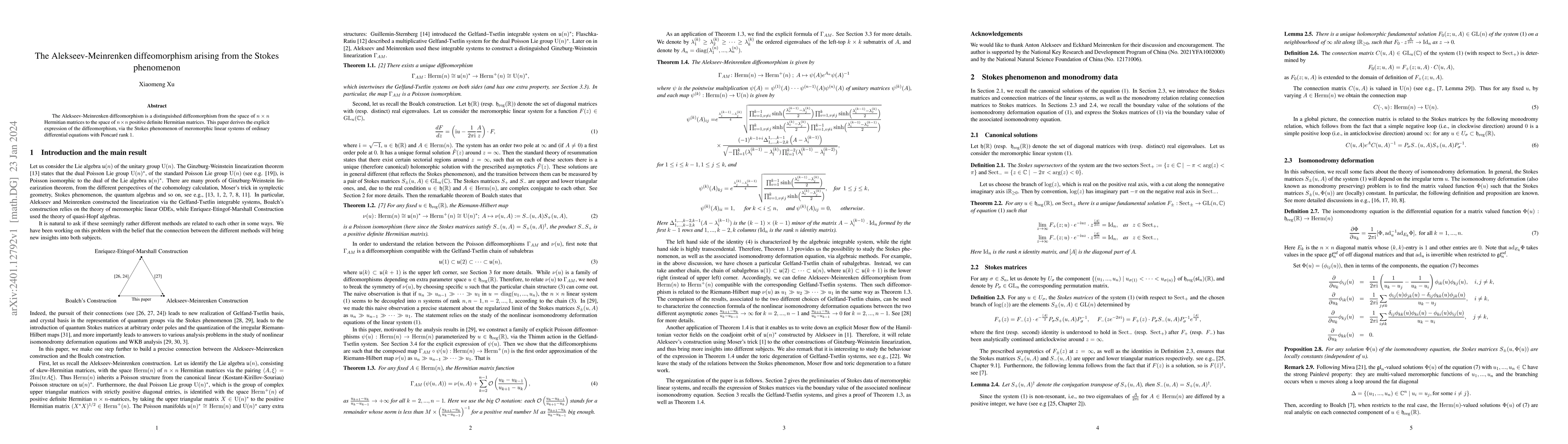 Thumbnail for The Alekseev-Meinrenken diffeomorphism arising from the Stokes
  phenomenon