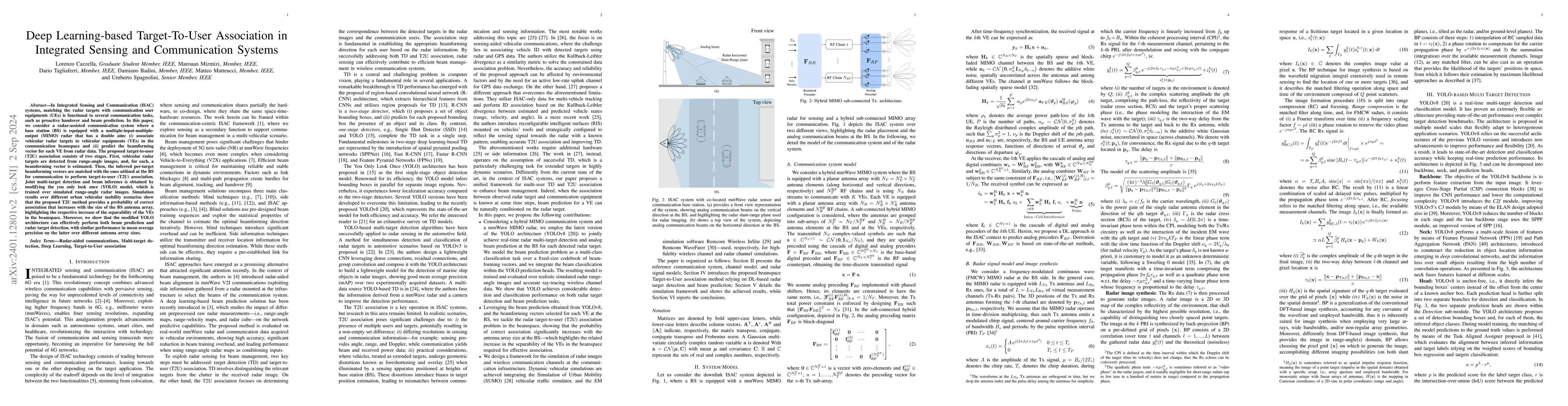 Thumbnail for Deep Learning-based Target-To-User Association in Integrated Sensing and
  Communication Systems