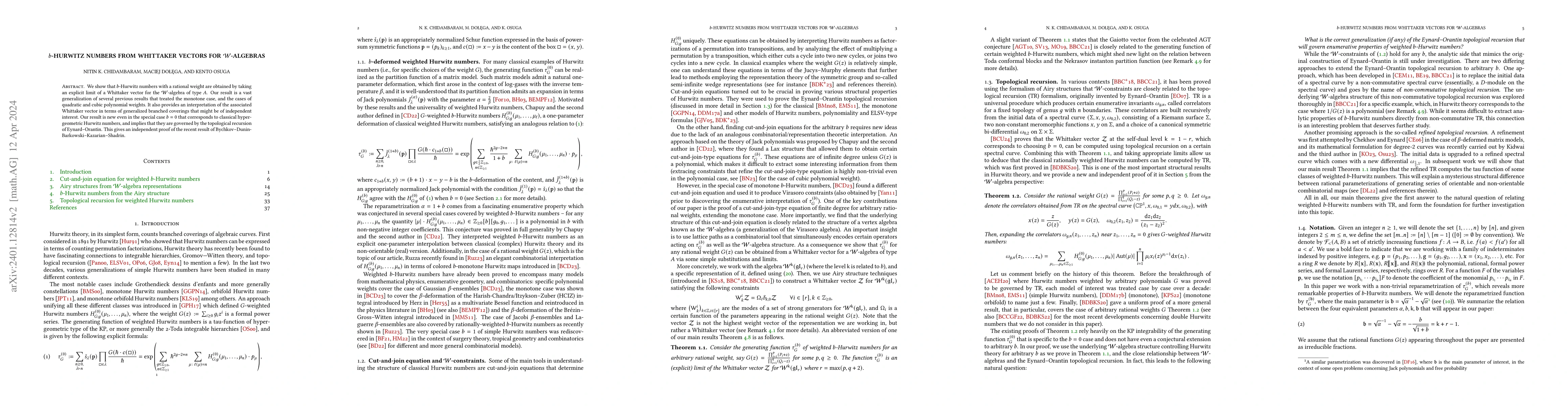 Thumbnail for $b$-Hurwitz numbers from Whittaker vectors for $\mathcal{W}$-algebras