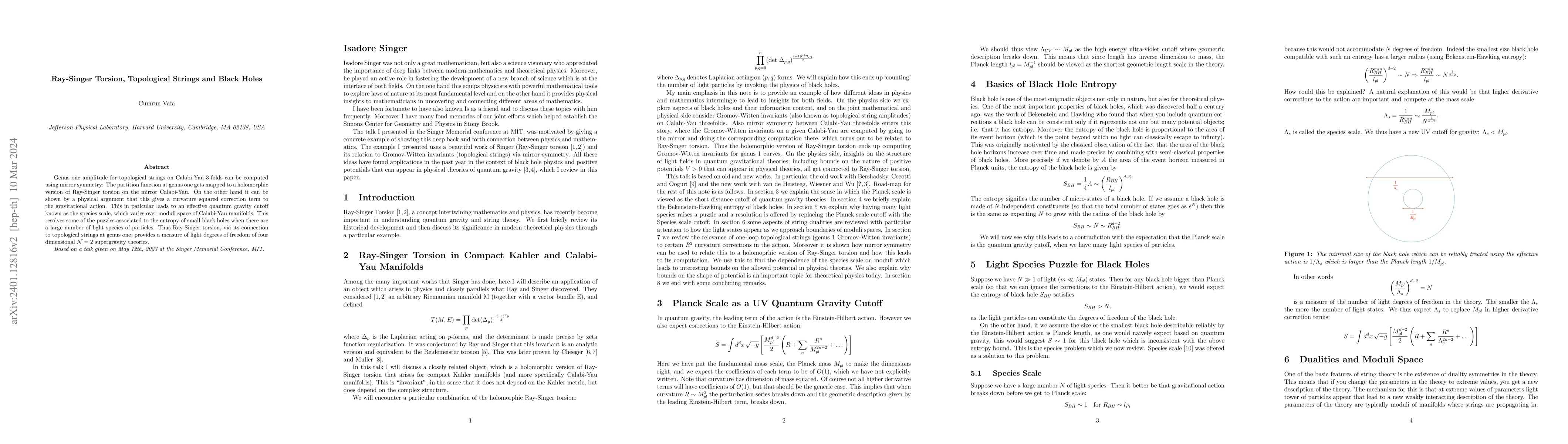 Thumbnail for Ray-Singer Torsion, Topological Strings and Black Holes