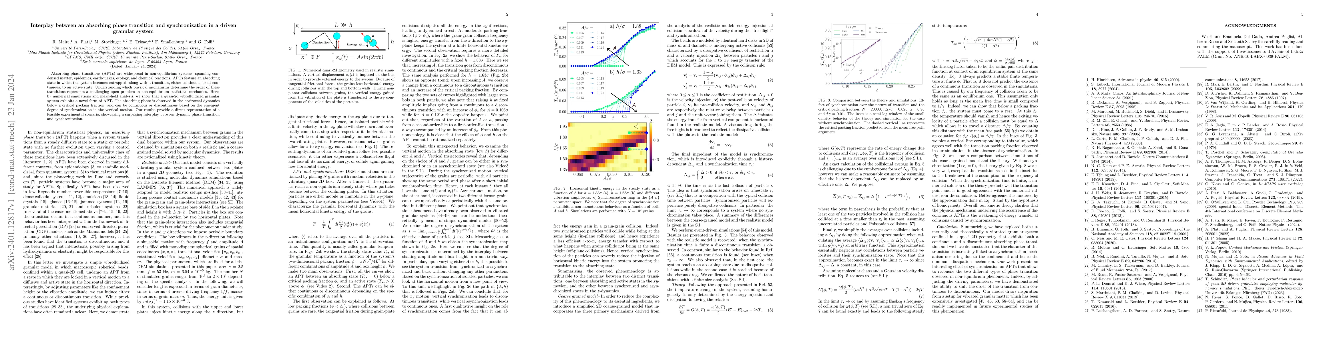 Thumbnail for Interplay between an absorbing phase transition and synchronization in a
  driven granular system