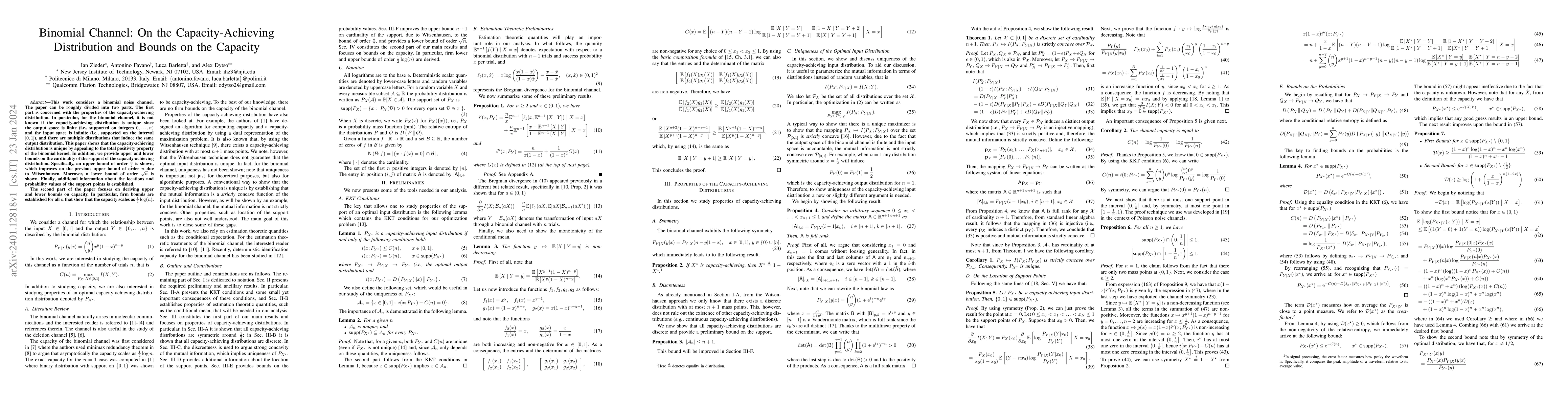 Thumbnail for Binomial Channel: On the Capacity-Achieving Distribution and Bounds on
  the Capacity