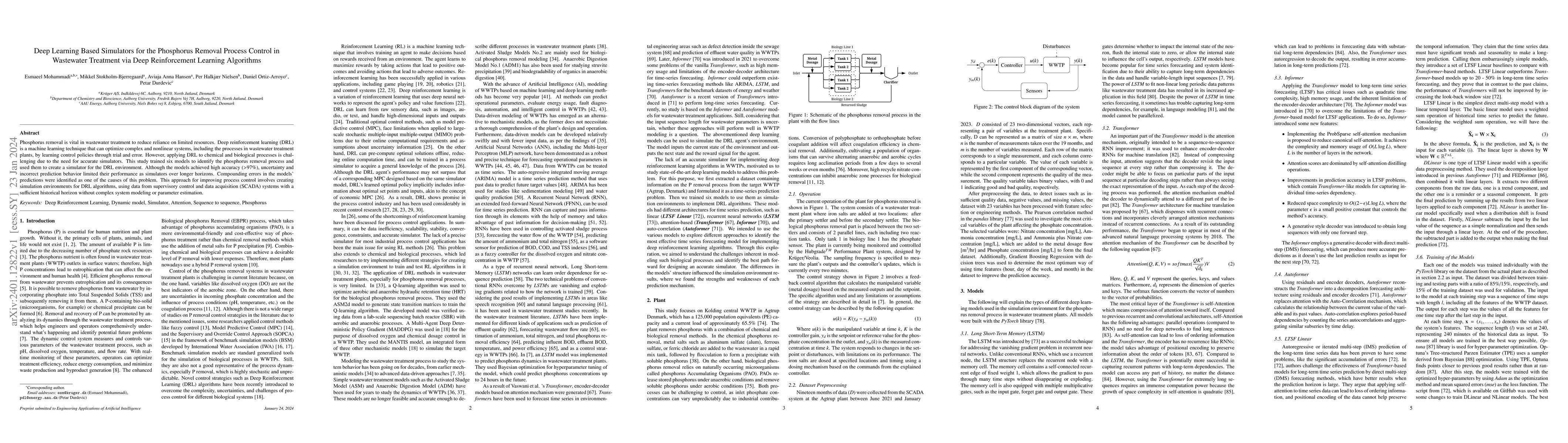 Thumbnail for Deep Learning Based Simulators for the Phosphorus Removal Process
  Control in Wastewater Treatment via Deep Reinforcement Learning Algorithms