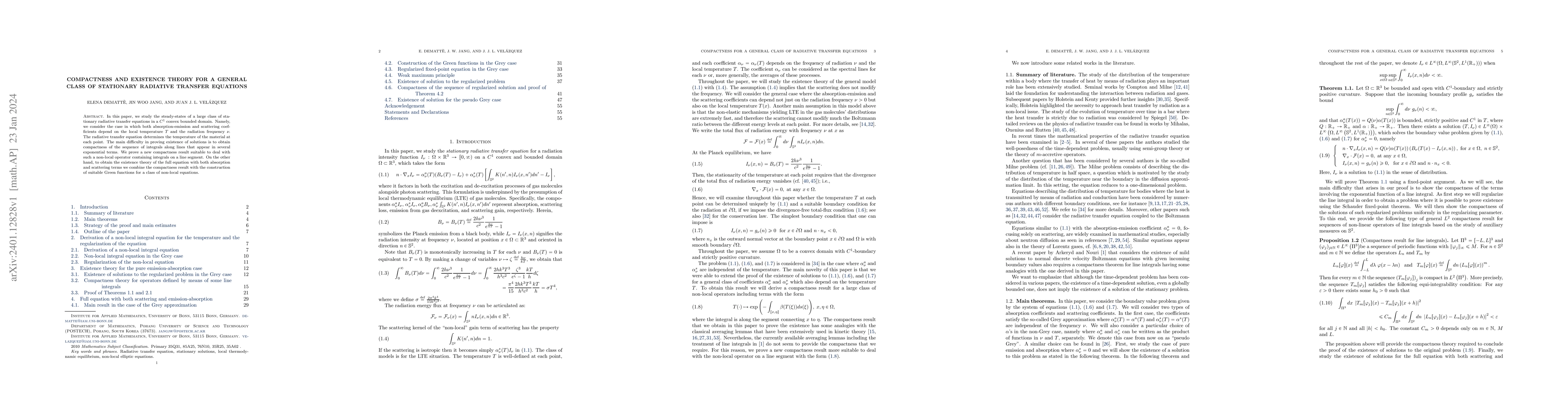 Thumbnail for Compactness and existence theory for a general class of stationary
  radiative transfer equations