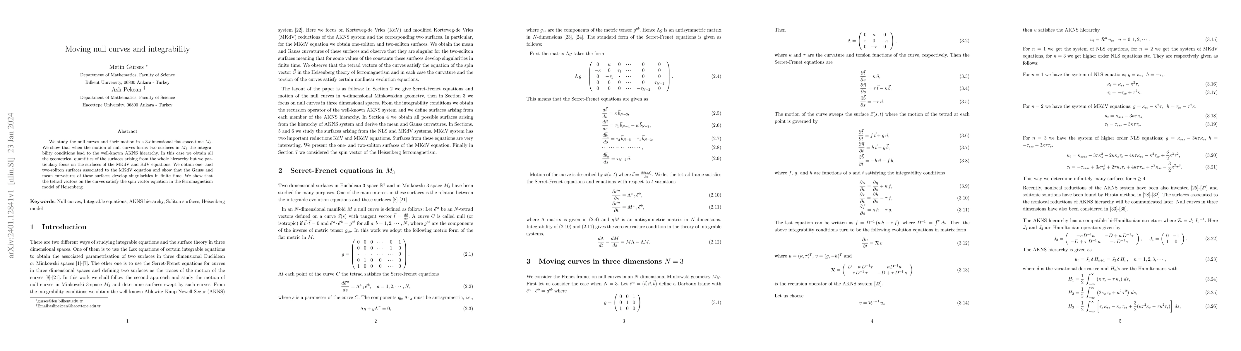 Thumbnail for Moving null curves and integrability