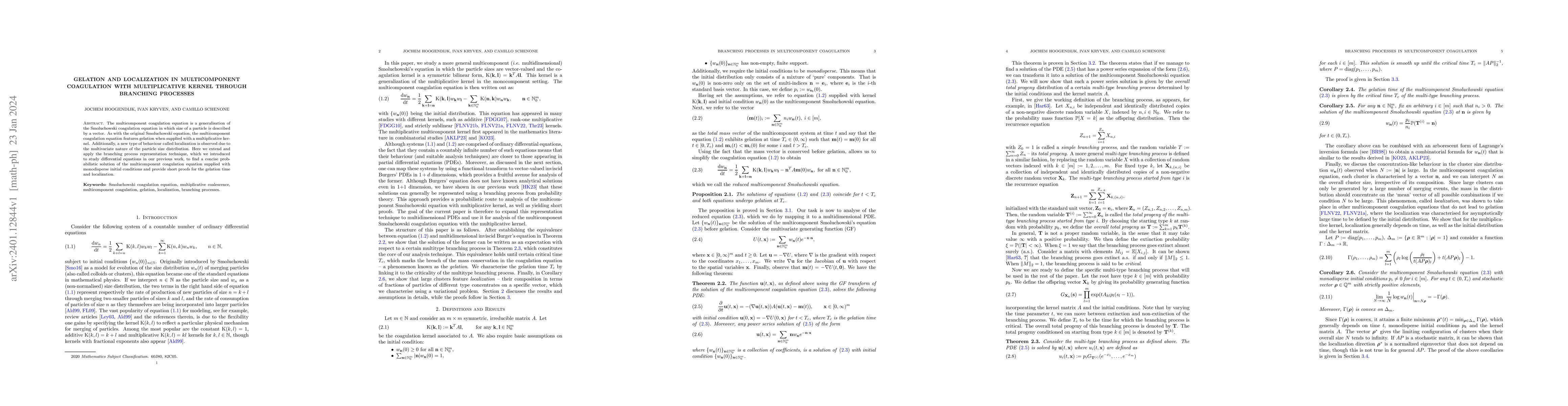 Thumbnail for Gelation and localization in multicomponent coagulation with
  multiplicative kernel through branching processes