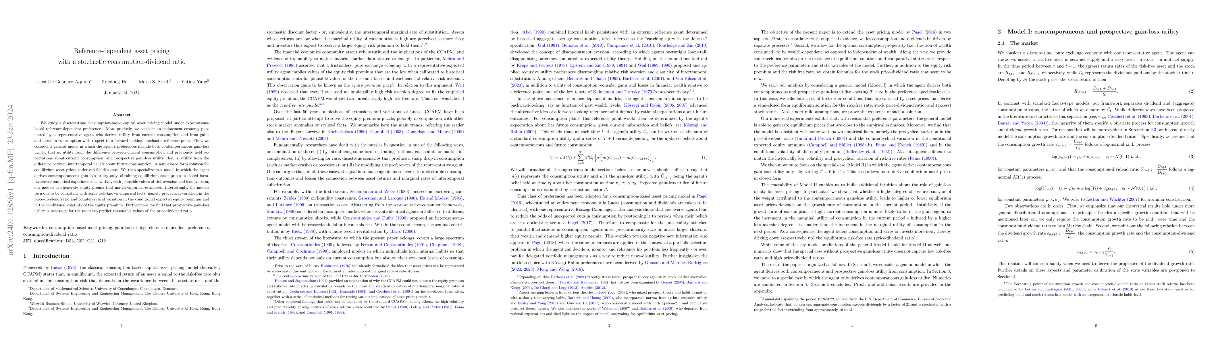Thumbnail for Reference-dependent asset pricing with a stochastic consumption-dividend
  ratio