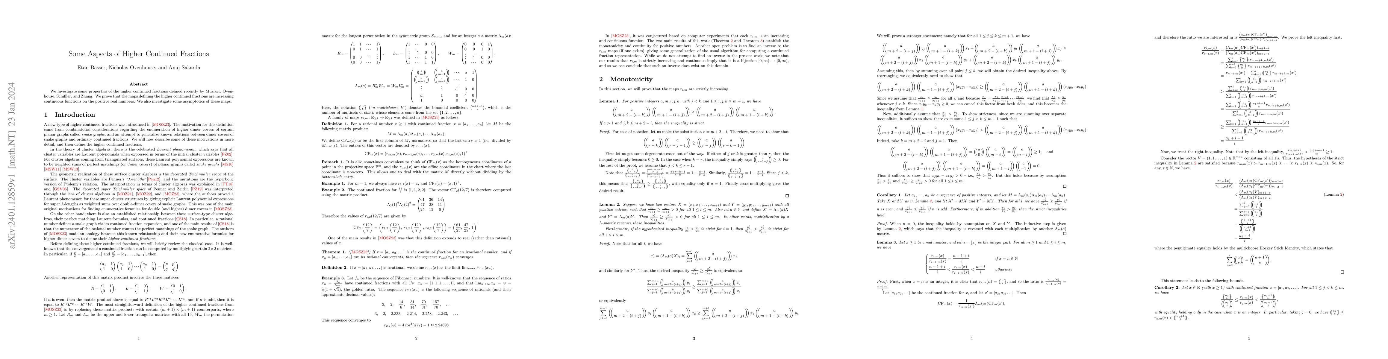 Thumbnail for Some Aspects of Higher Continued Fractions