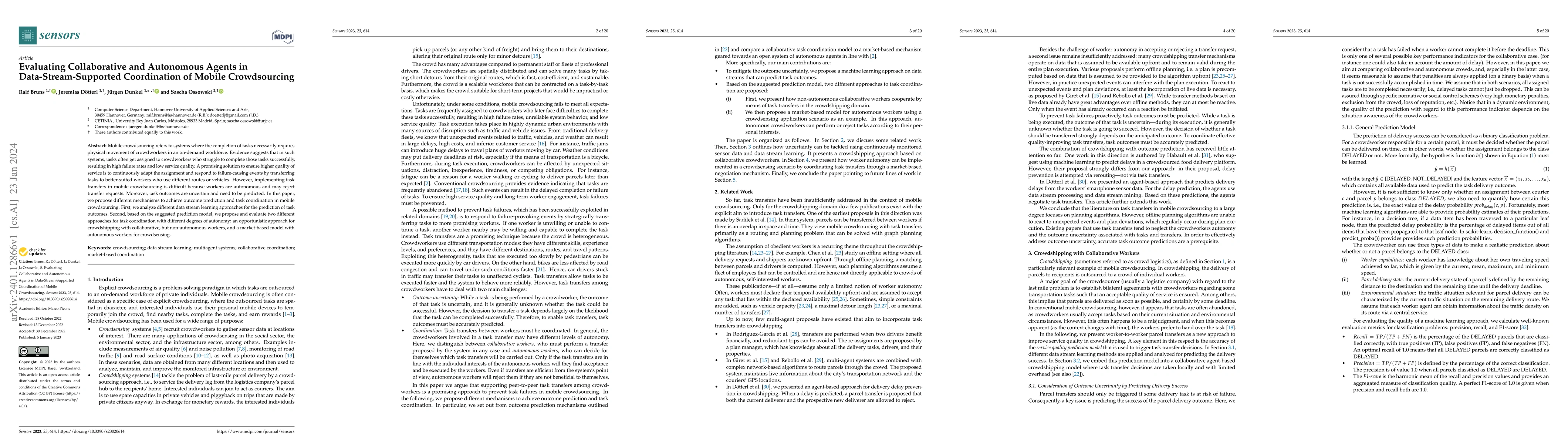 Thumbnail for Evaluating Collaborative and Autonomous Agents in Data-Stream-Supported
  Coordination of Mobile Crowdsourcing