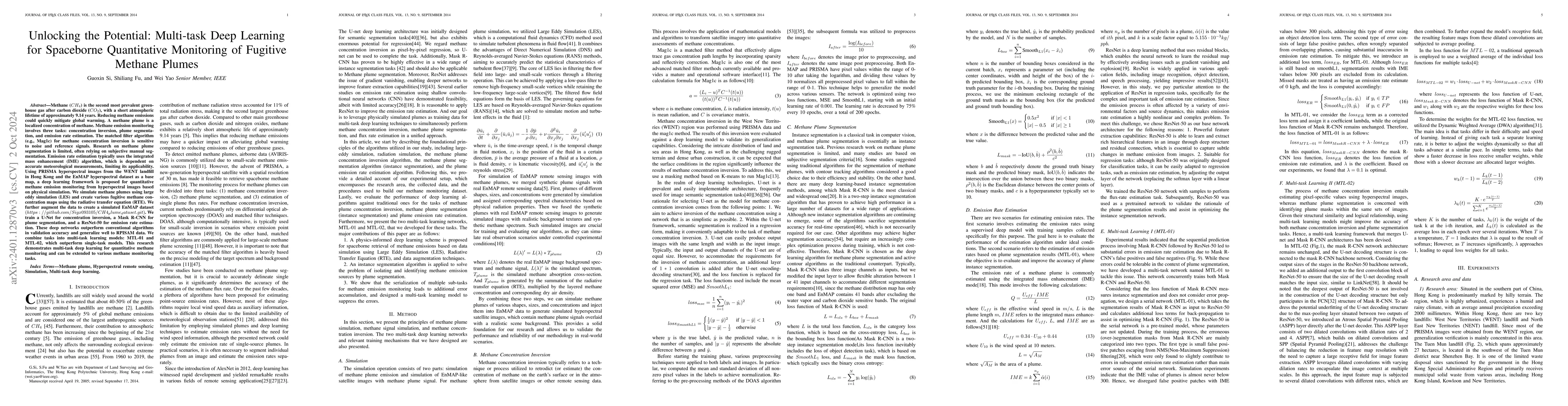 Thumbnail for Unlocking the Potential: Multi-task Deep Learning for Spaceborne
  Quantitative Monitoring of Fugitive Methane Plumes