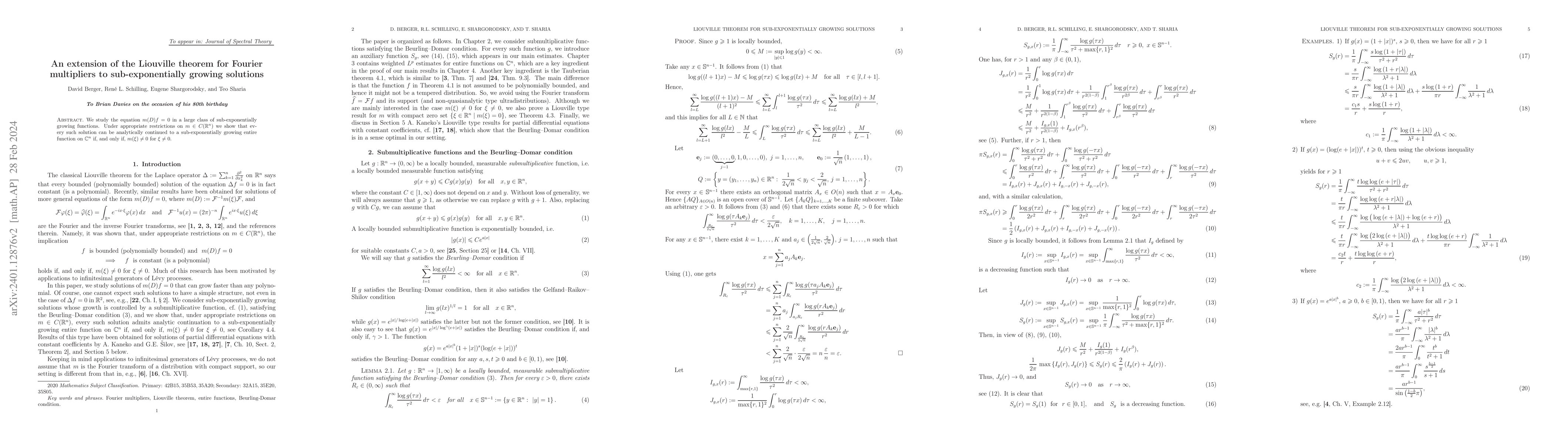 Thumbnail for An extension of the Liouville theorem for Fourier multipliers to
  sub-exponentially growing solutions