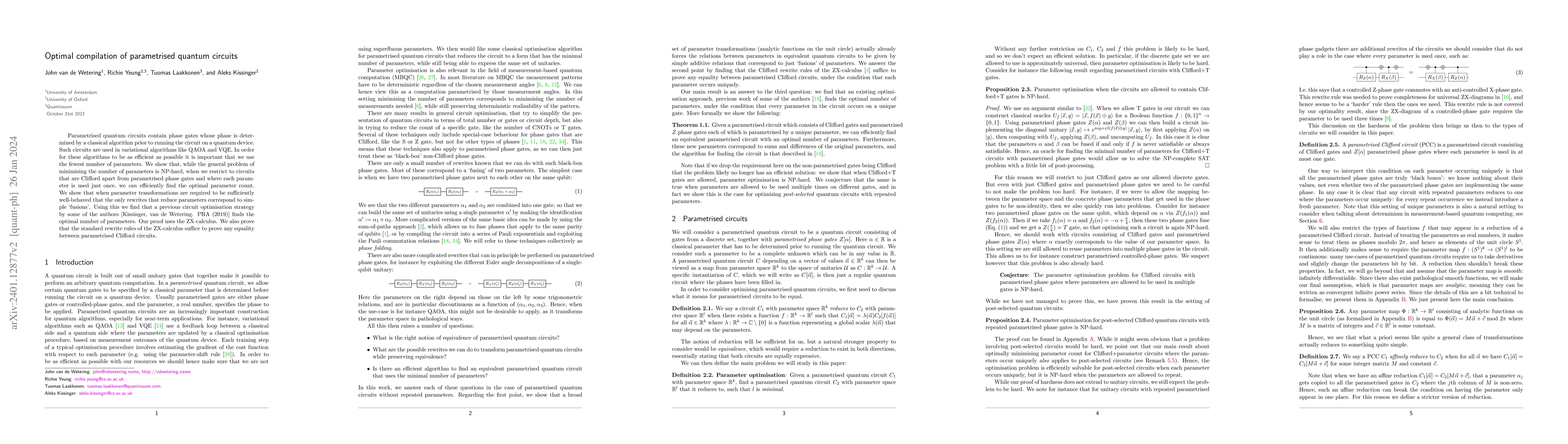 Thumbnail for Optimal compilation of parametrised quantum circuits