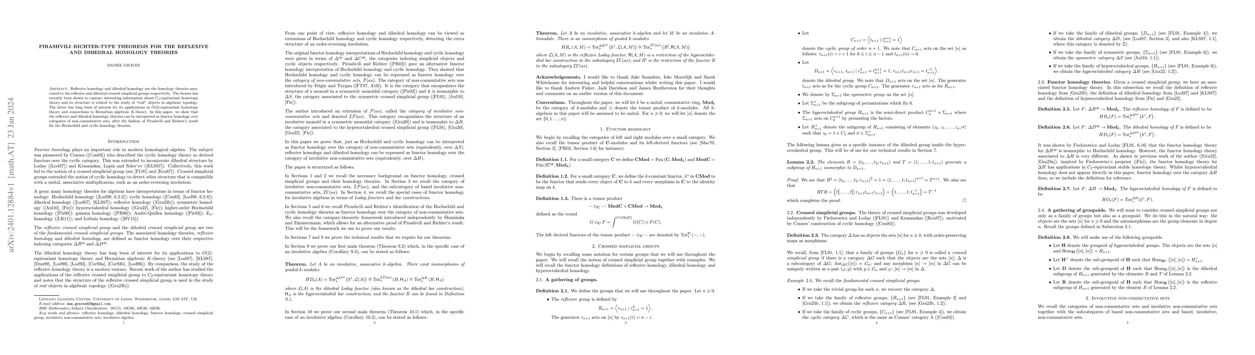 Thumbnail for Pirashvili--Richter-type theorems for the reflexive and dihedral
  homology theories