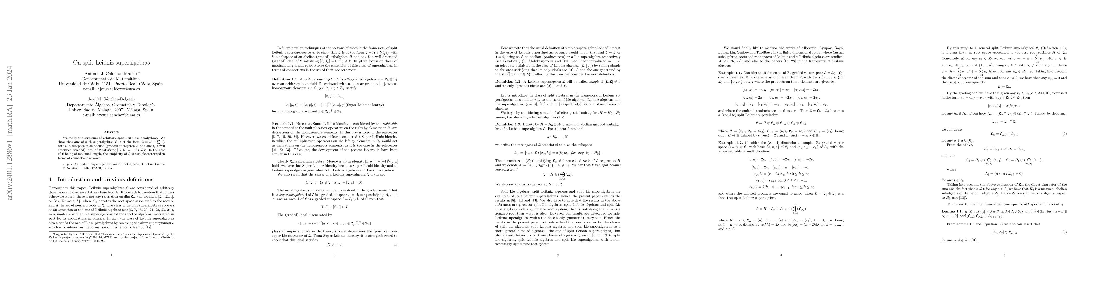 Thumbnail for On split Leibniz superalgebras