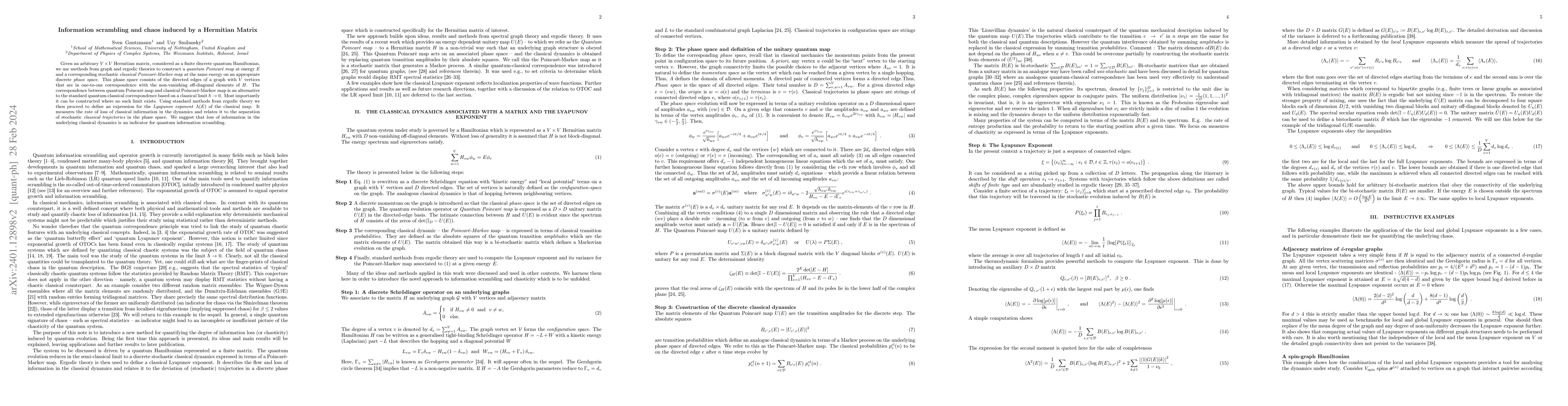 Thumbnail for Information scrambling and chaos induced by a Hermitian Matrix