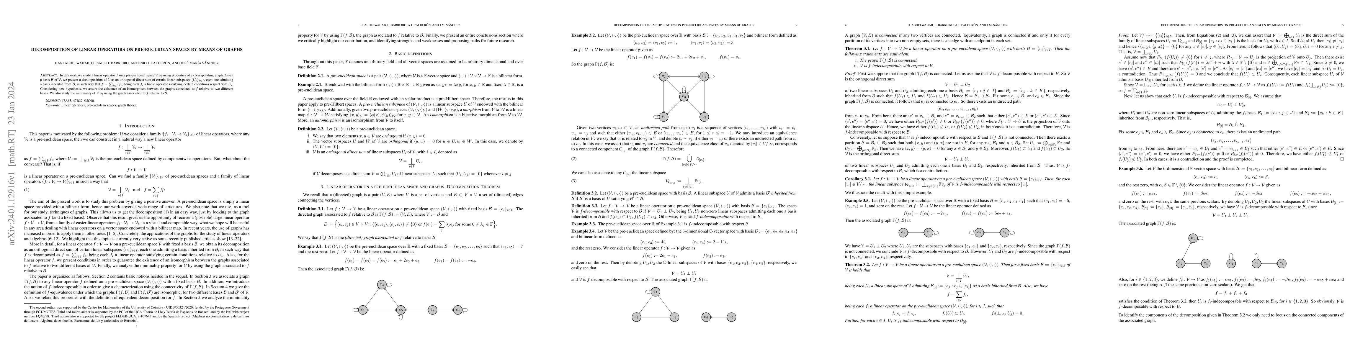 Thumbnail for Decompositions of linear operators on pre-euclidean spaces by means of
  graphs