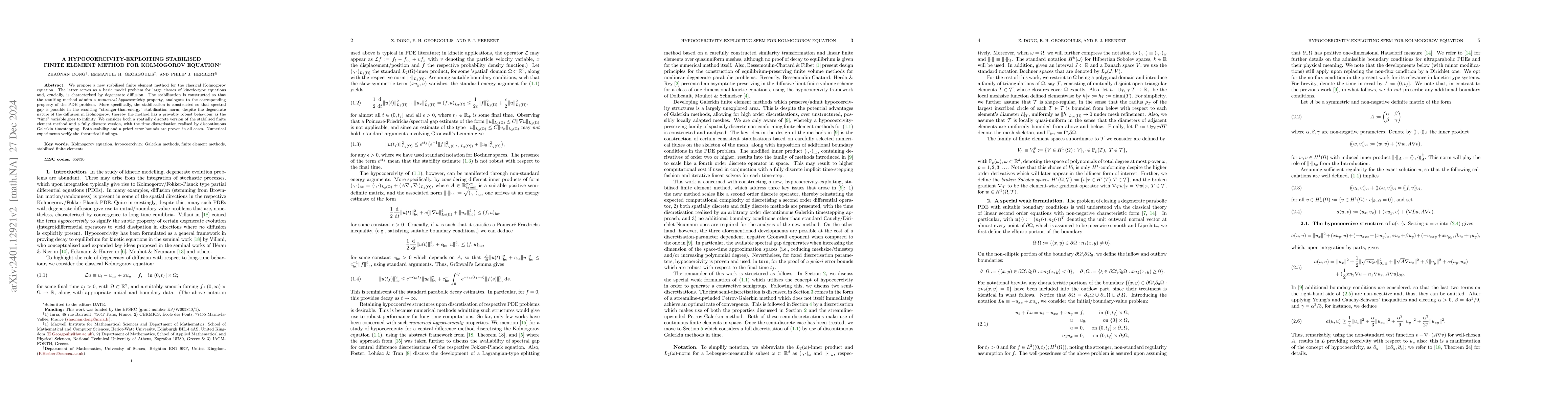 Thumbnail for A hypocoercivity-exploiting stabilised finite element method for
  Kolmogorov equation