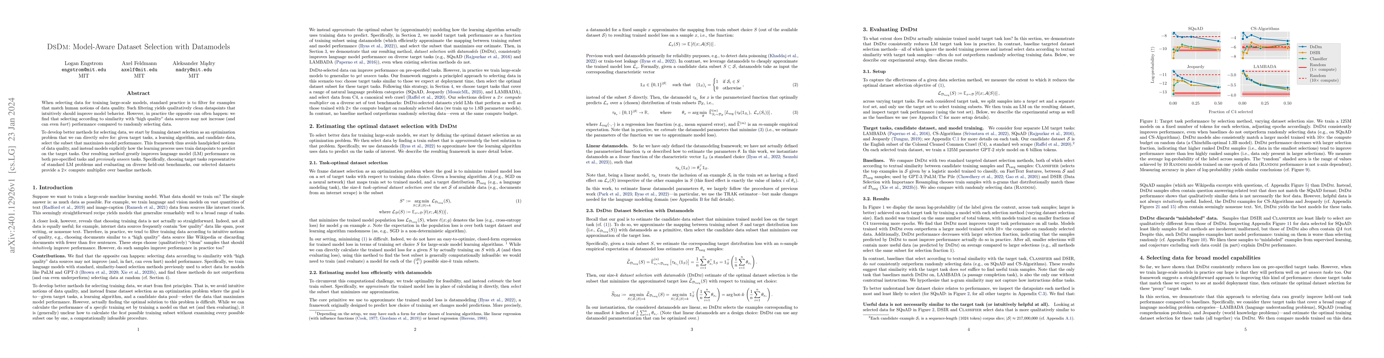 Thumbnail for DsDm: Model-Aware Dataset Selection with Datamodels