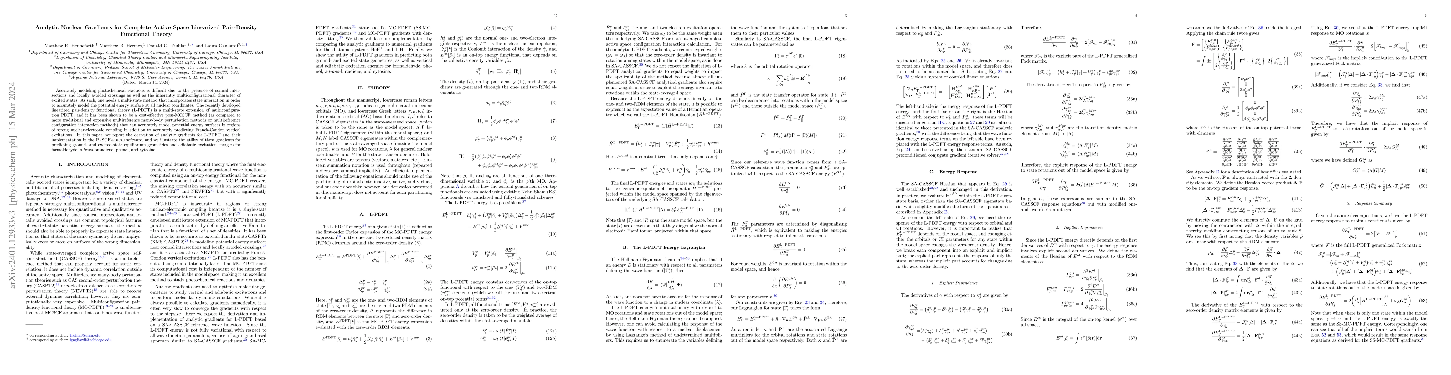 Thumbnail for Analytic Nuclear Gradients for Complete Active Space Linearized
  Pair-Density Functional Theory